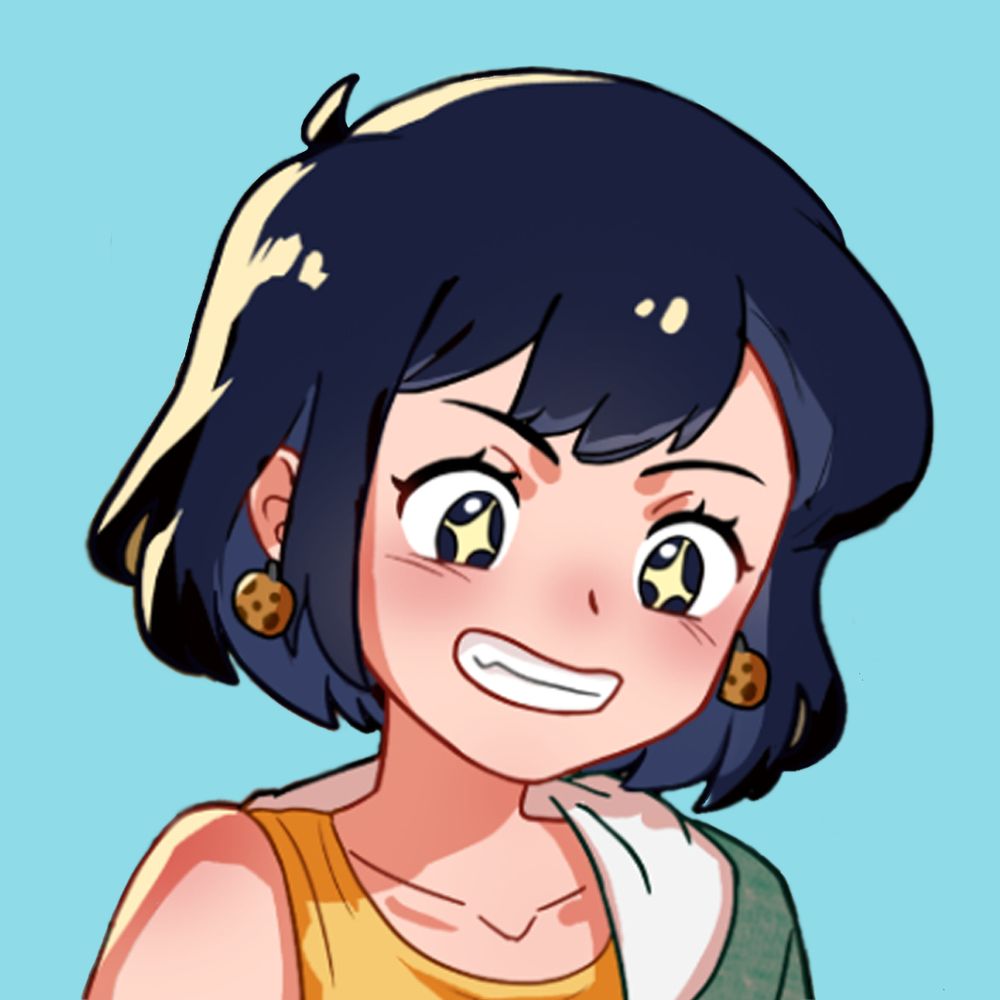This image shows a young girl with a bob style haircut, her expression is excited and she is wearing cookie shape earrings. This image is from the game Little Problems.