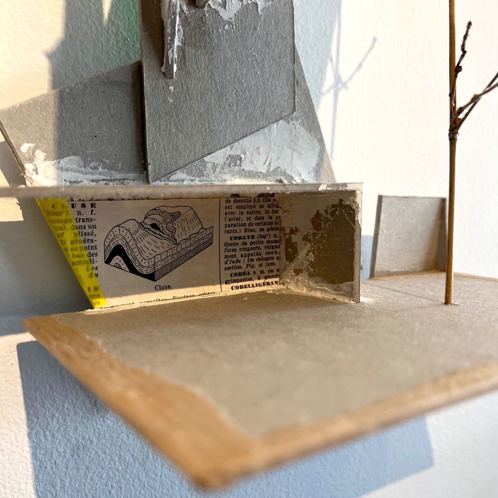 A detail of the glued collage, coming from a dictionary