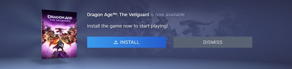 A screenshot showing the stream page of Dragon Age: The Veilguard. It shows that the game is ready to be installed