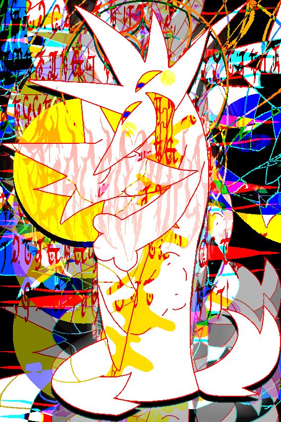 A IMAGE DEPICTING MY TRUESONA HOLDING ANOTHER ONE, THOUGH WITH CRACKS THAT RESEMBLE THE KINTSUGI METHOD, BEING INSIDE (LITERALLY) OF THE OTHER ONE, BOTH EXPRESSING JOY. THERE IS WRITING IN THE SUMERU FONT THAT SAYS:
"LOVE ME AS I HAVE,
TWISTING ITSELF BIZZARILY
RIPPING OUT MY GUTS,
FOR YOU TO FIT INSIDE.
I AM YOU, YOU ARE ME
LEARNING TO HAVE EMPATHY
LIKE NOBODY HAS & WILL!"