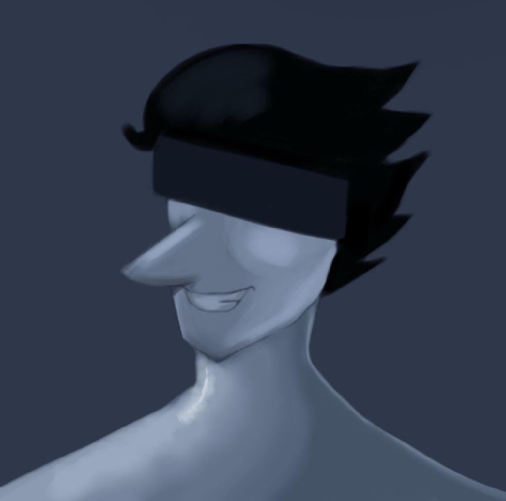 A painting of Big Shot era Spamton, with a censor bar over his face.