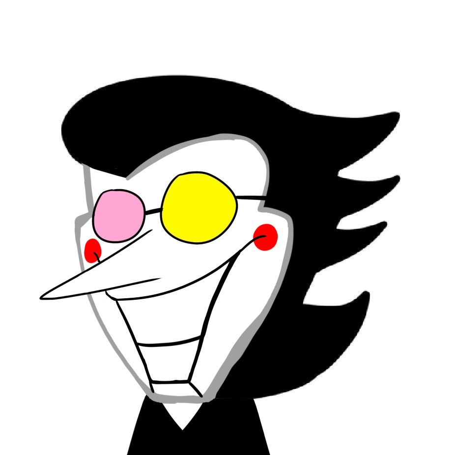 A stylized drawing of Spamton, featuring a collab with SpectrumW.