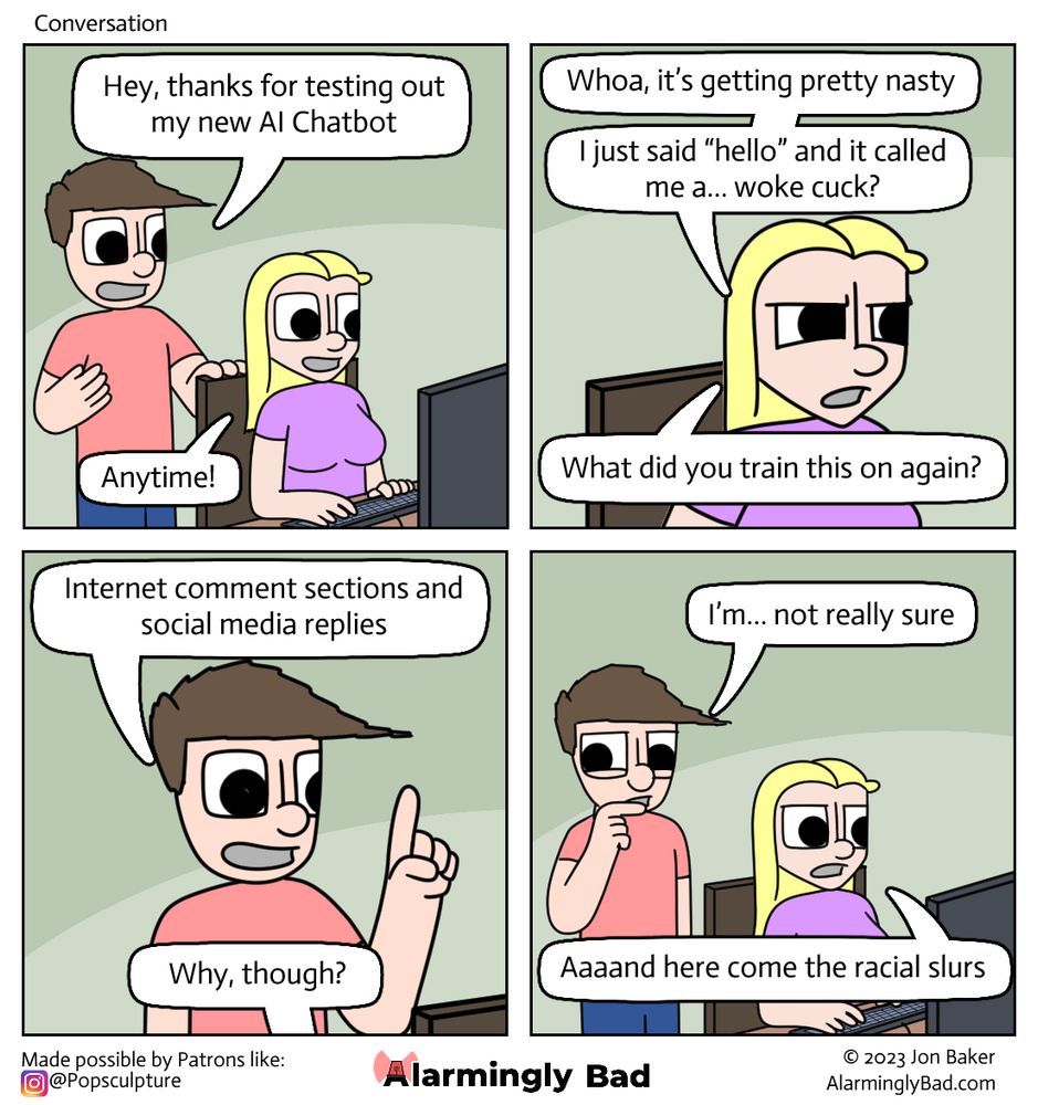 Alarmingly Bad comic about a man making an AI chatbot
