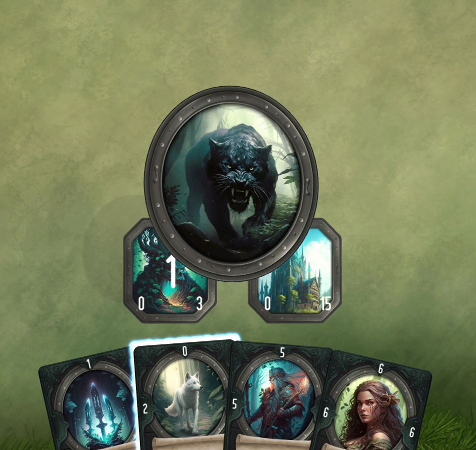 a digital card game, a panther card jumps out of a den