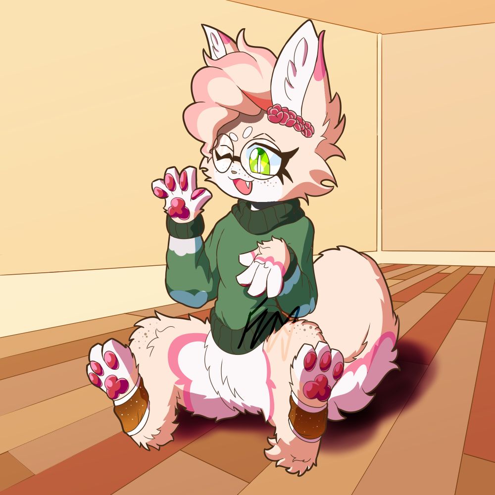 Cream sitting on the floor showing off them BEANS