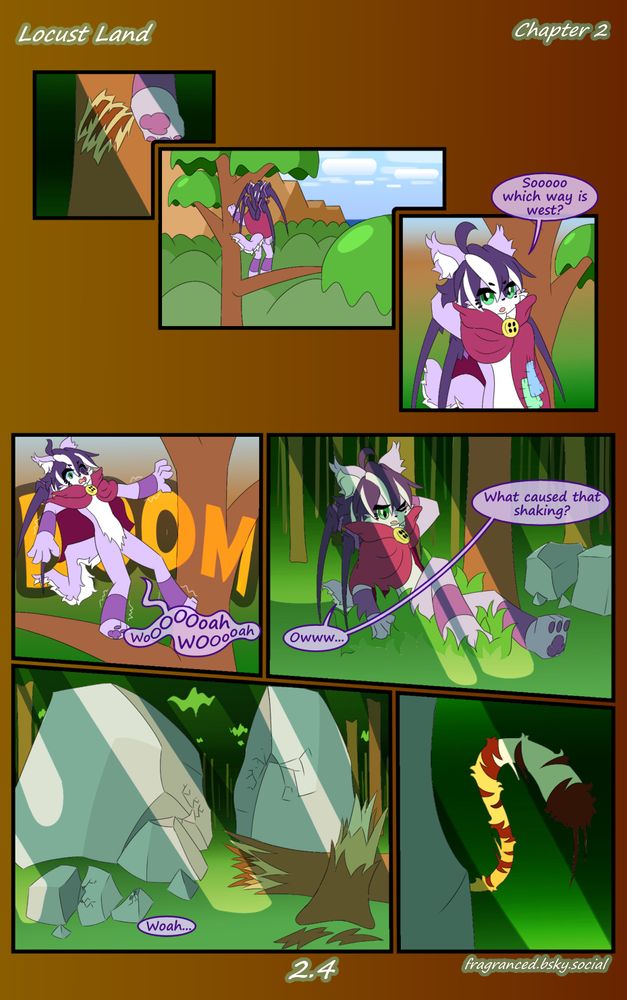 Ludo climbs a tree to get a look at his surroundings, but a massive crash occurs knocking him off his feet

TRANSCRIPT:
Lu: Sooooo which way is west?

*BOOM*
Lu: WooOOOoah WOOooah

Lu: Owww...
Lu: What caused that shaking?

Lu: Woah...
