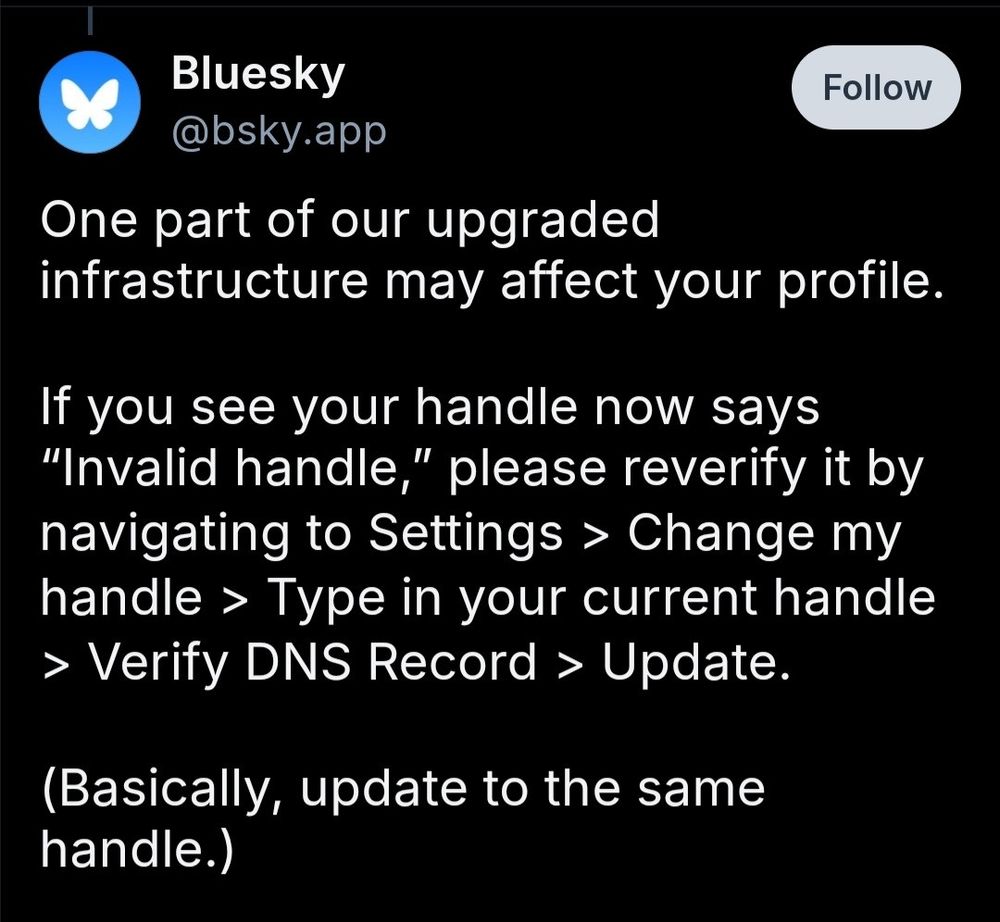 A screenshot explaining the same thing by the Bluesky app