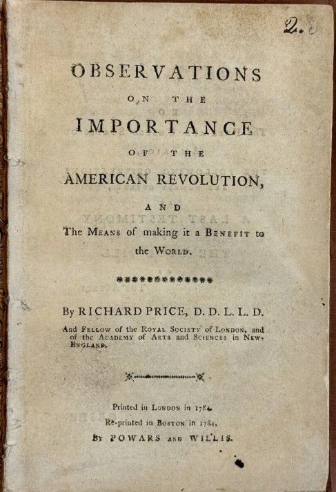 The title page of Price's "Observations on the Importance of the American Revolution"