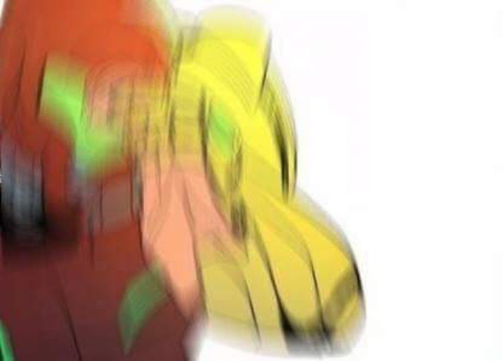 blurry drawing of Samus from Metroid in her armor suit holding a towel to her helmet