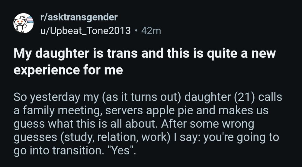a reddit post on r/asktransgender is titled 