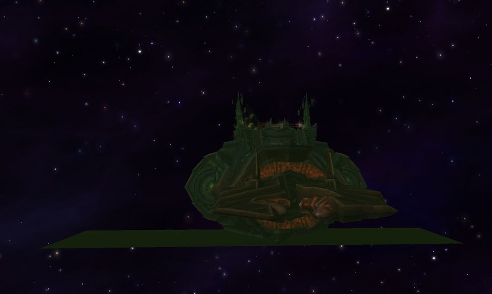 Tomb of Sargaras ship cutscene. But... its broken with a random square under the ship.
