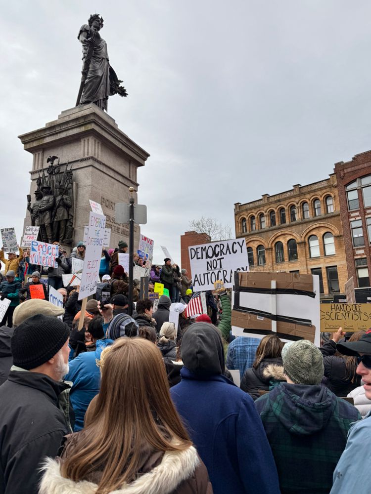 Protestors against Trump’s presidency in Monument Square, Portland, Maine USA. 