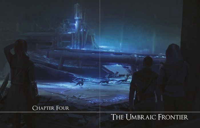 Chapter intro spread showing a group of hunters observing an Ayyalu herd from afar