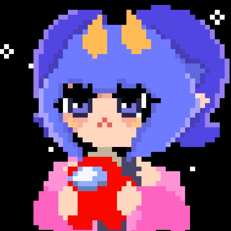 octopus vtuber holding an among us, background with stars. pixel art style