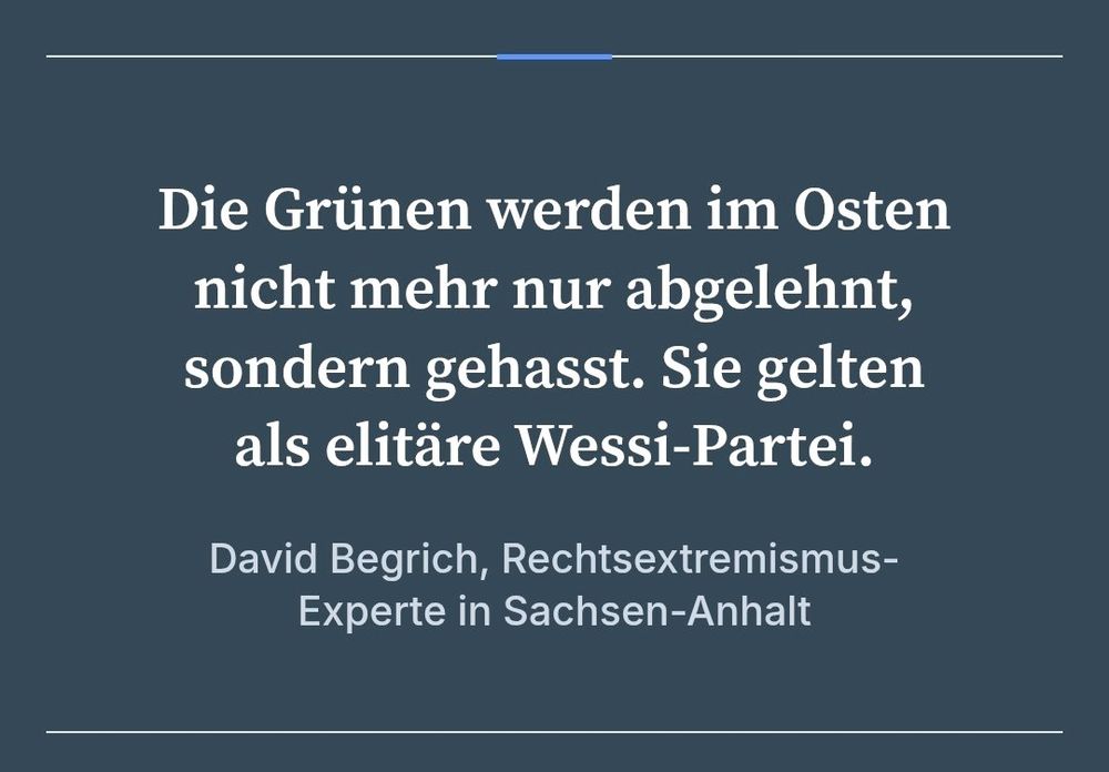 "Die Grünen werden im Osten nicht mehr nur abgelehnt, sondern gehasst. Sie gelten als elitäre Wessi-Partei." David Begrich