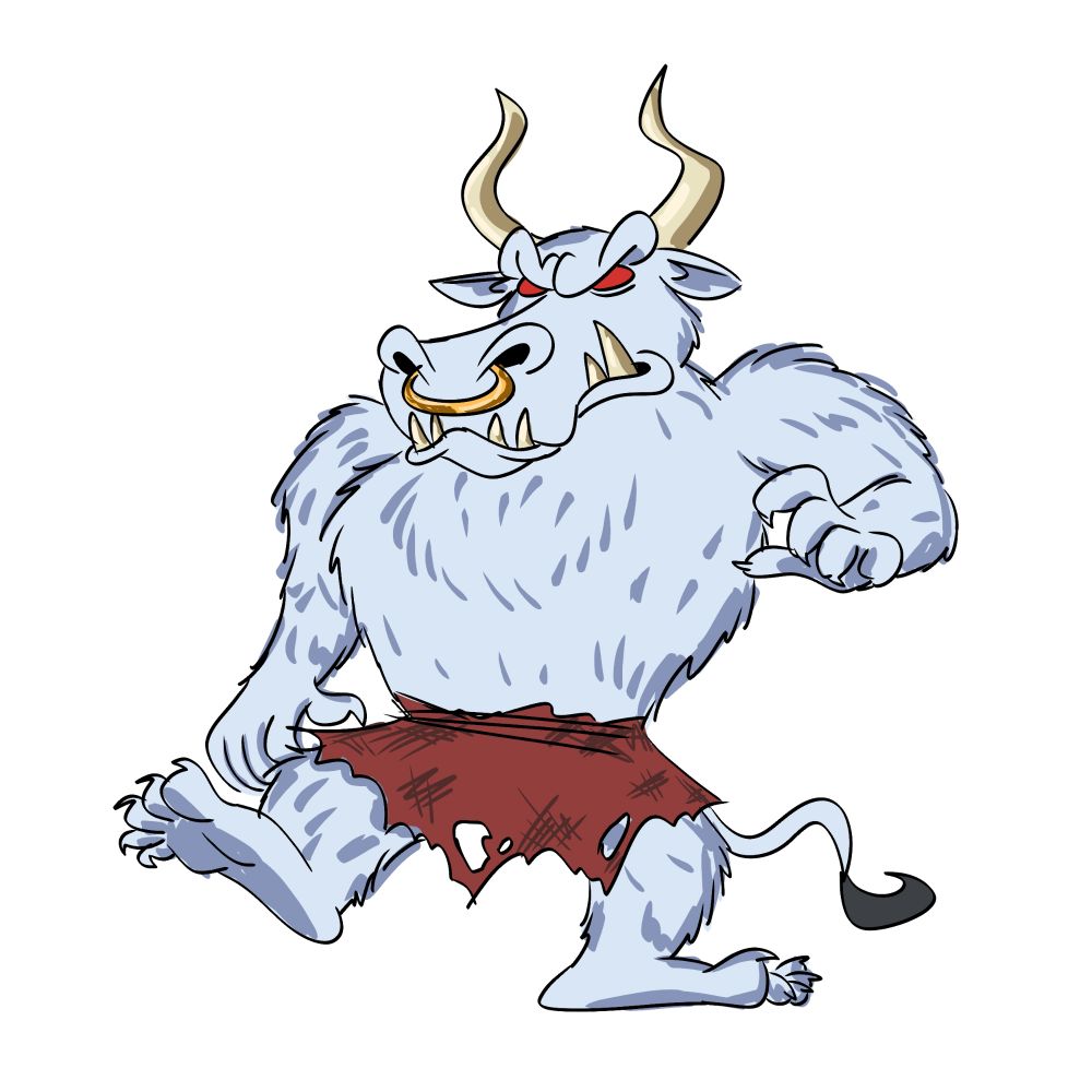 Minotauro branco com veste vermelha 