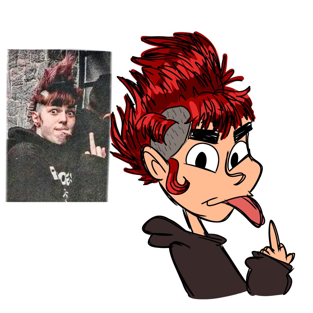 Foto de uma garota com penteado punk e um desenho meu dela