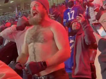 Ryan Fitzpatrick shirtless at a Bills v Patriots wild card game. 