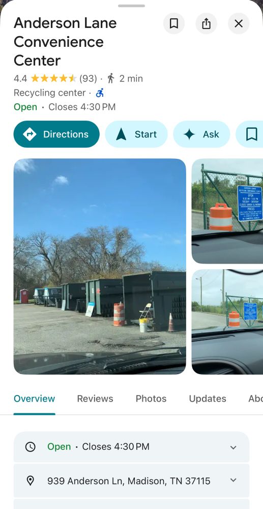 Google Maps screenshot of the convenience center