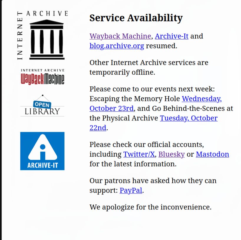 internet archive status page