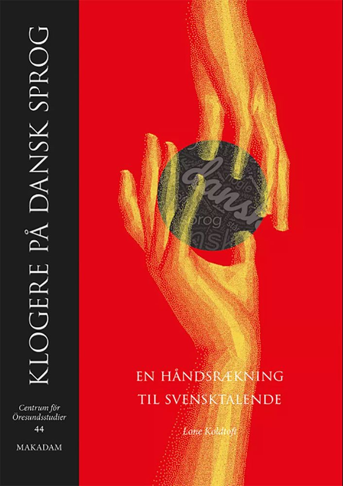 Rött omslag med två gula händer som sträcker sig mot varandra från var sitt håll.