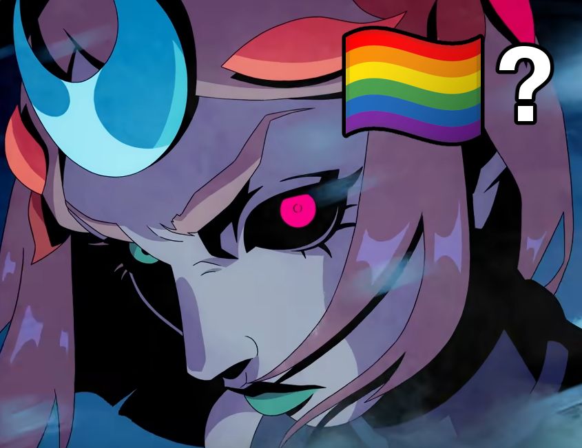 headshot of melinoe from the latest hades 2 trailer, looking like that meme of the dog with the raised eyebrow and the questioning gay flag in the upper corner. yes i just reuploaded this with a better frame that has a slightly more severe eyebrow sue me