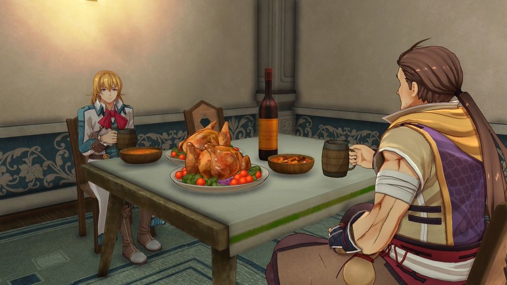 Olivier and Zin both eating an entire gosh dang turkey in Trails in the Sky 1st Chapter.