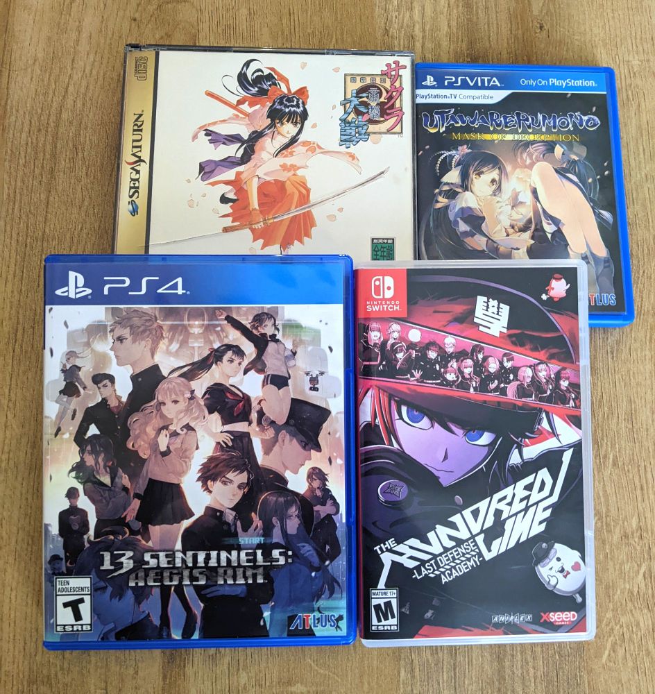 Picture of Sakura Wars, Utawarerumono: Mask of Deception, 13 Sentinels: Aegis Rim, and The Hundred Line: Last Defense Academy.