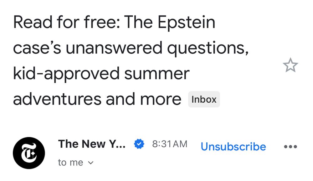 New York times Text reading “the Epstein case, kid-approved summer adventures, and more”