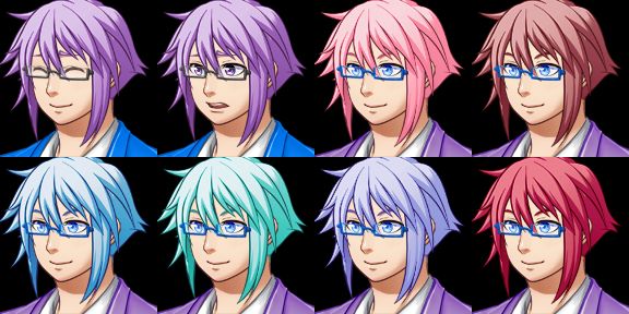 Vincent with different hair colors to pick which looked best on him. I accidentally saved over one years ago which is why there's two purples. 