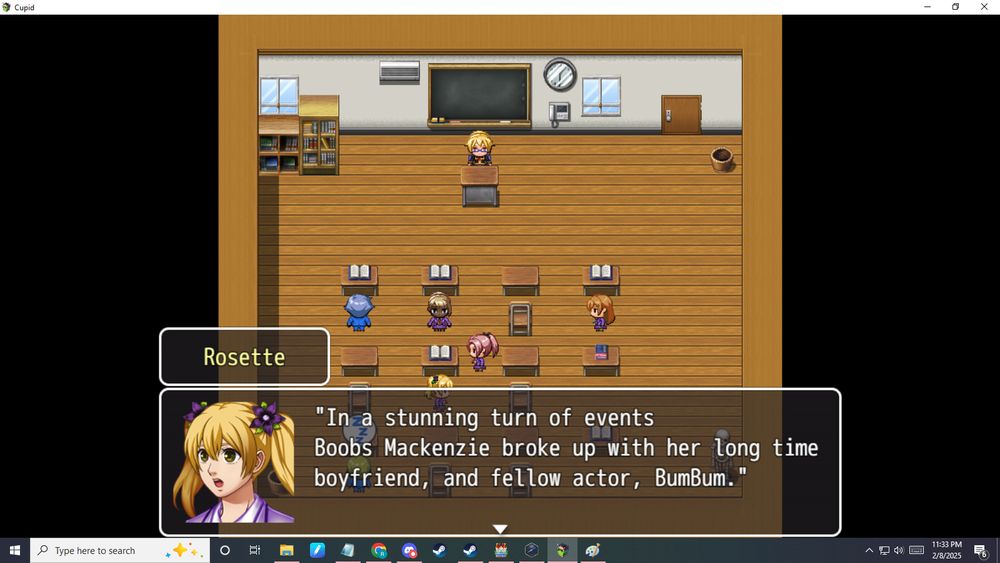 A deleted scene from the game. "In a stunning turn of events Boobs Mackenzie broke up with long time boyfriend, and fellow actor, BumBum.