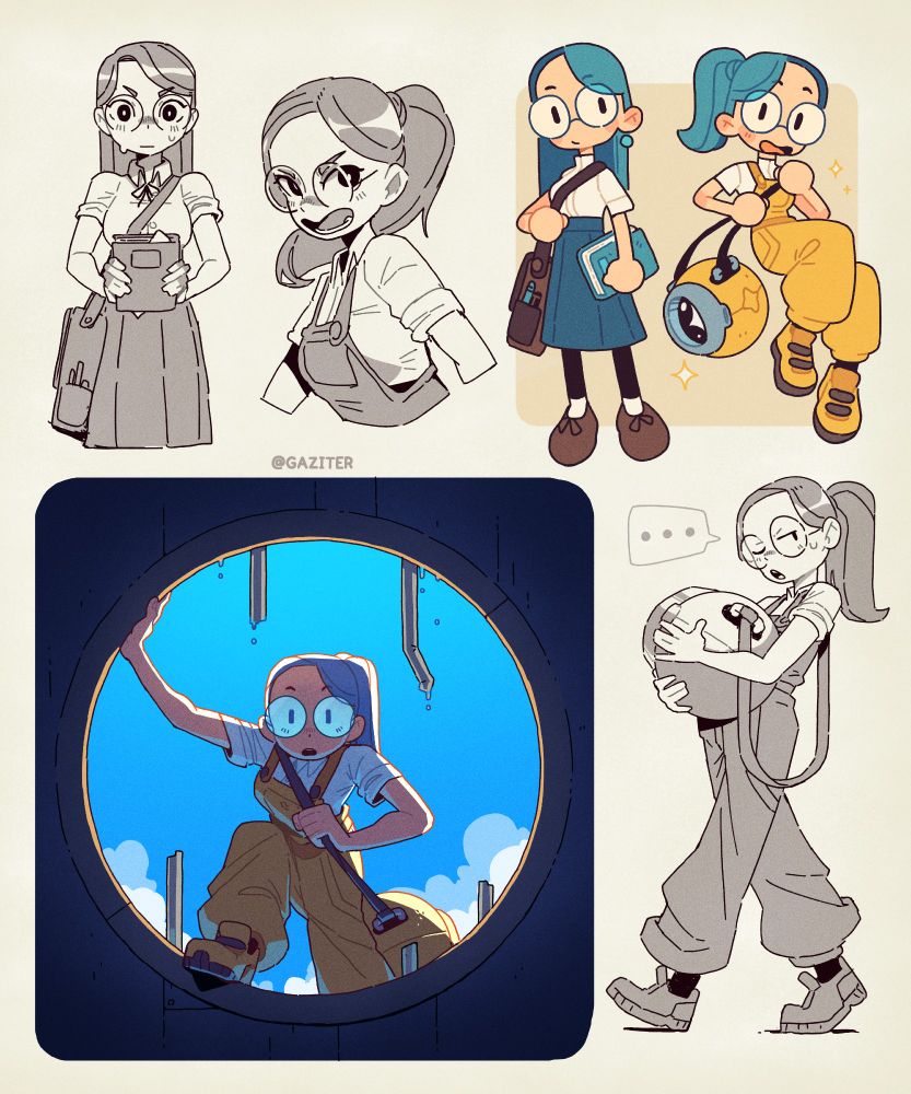 An assortment of doodles of my OC Sofia in various situations 