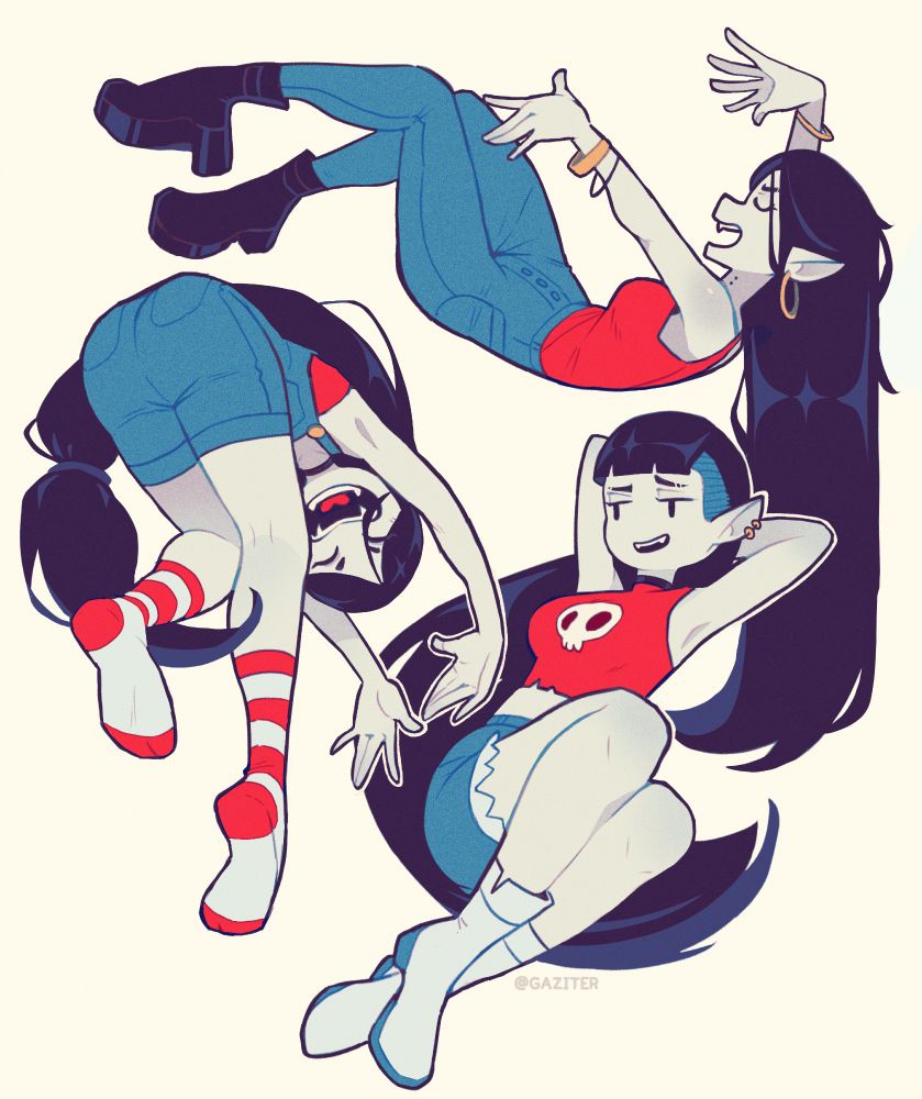 Fanart drawings of the character Marceline from the cartoon show Adventure Time, showing her in 3 different poses and outfits