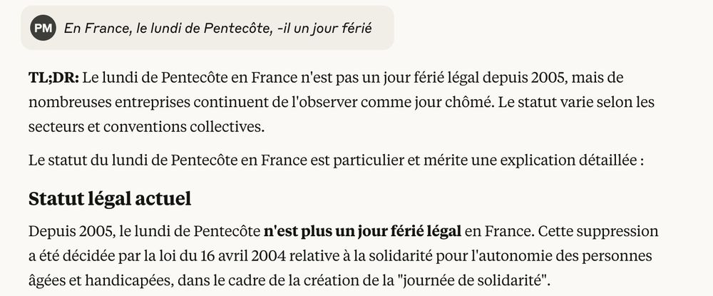 Claude affirme avec beaucoup de certitude que "le lundi de Pentecôte n'est plus un jour férié légal".