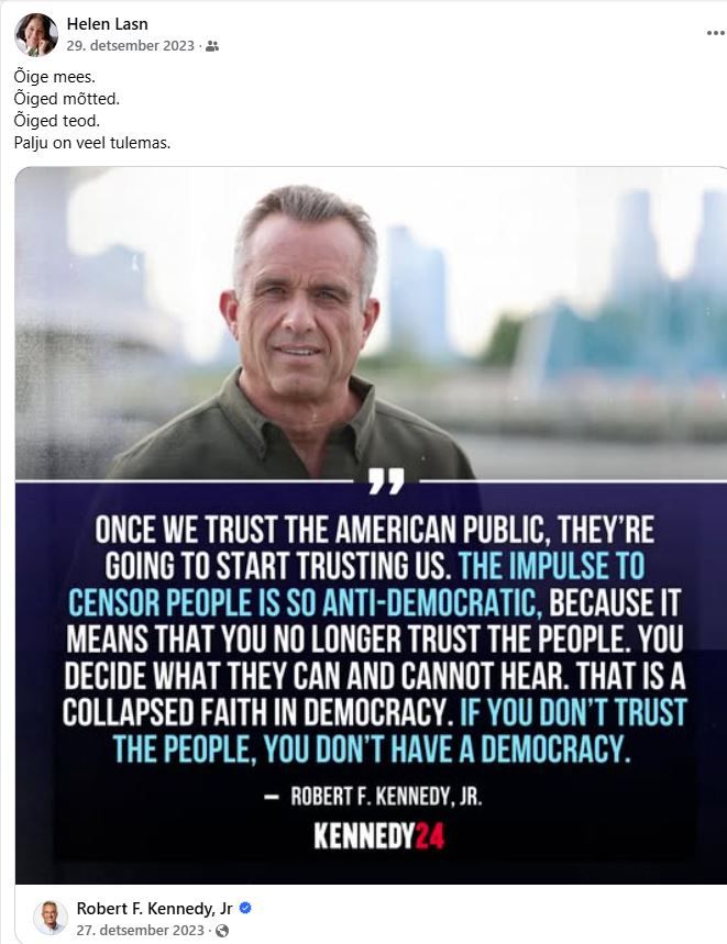 Helen Lasn
Õige mees. 
Õiged mõtted. 
Õiged teod.
Palju on veel tulemas.