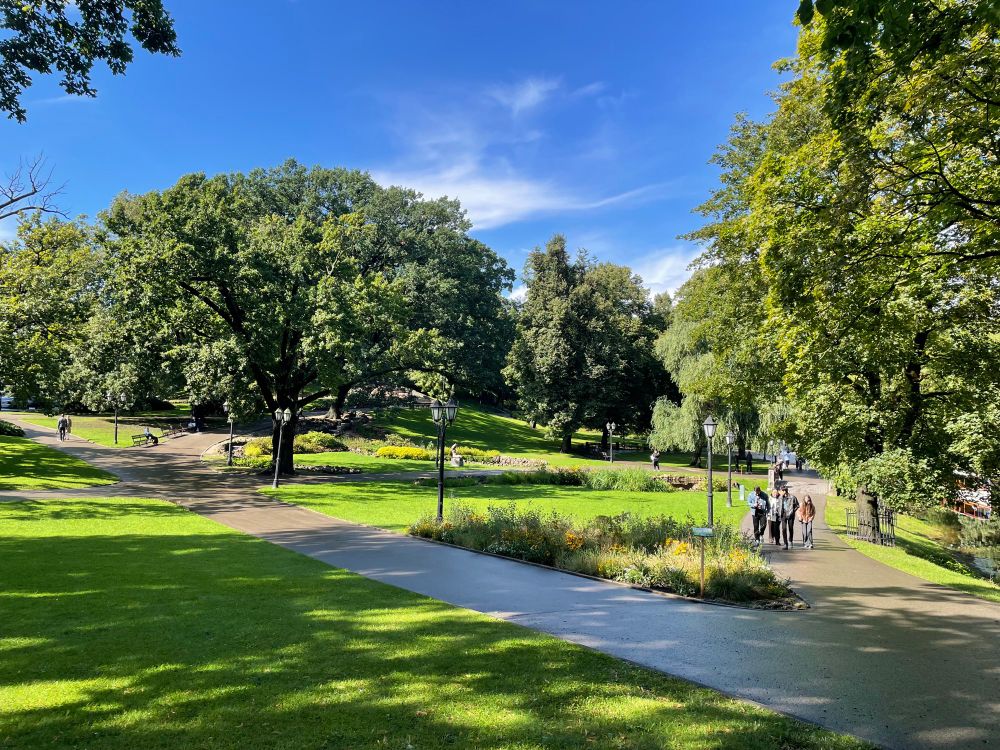Bastejkalna Park in Riga, Latvia. Green trees, blue skies, beautiful! 