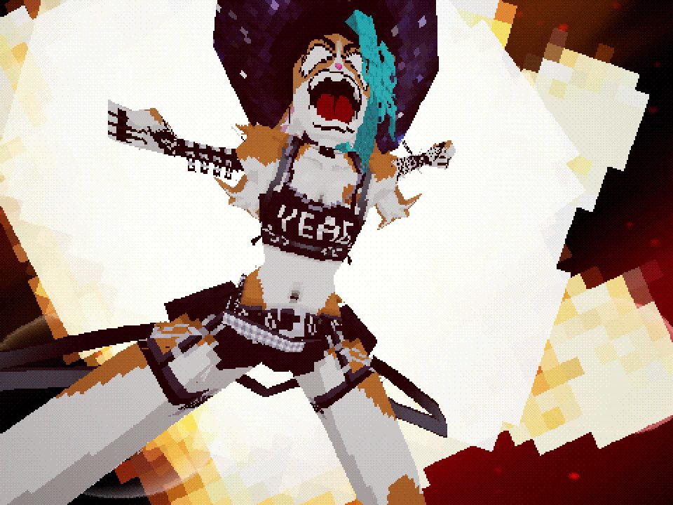 the frame from the 'become sex' featuring bunlith being blasted by an explosion in a red void