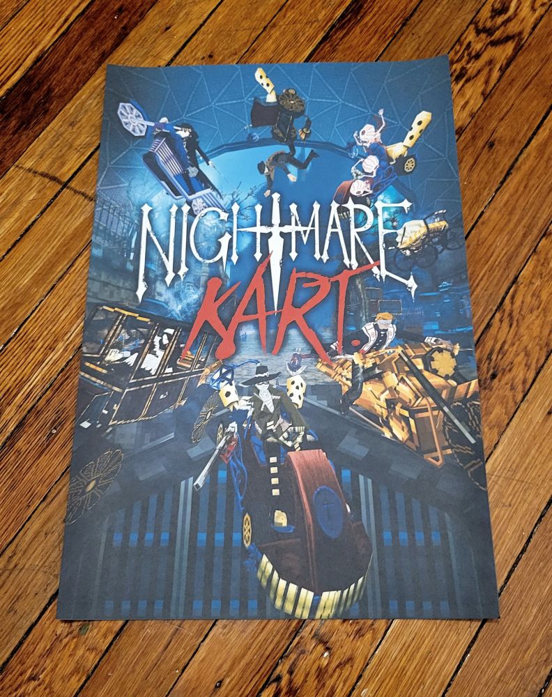 an 11x17in poster of the nightmare kart main menu kart spread
