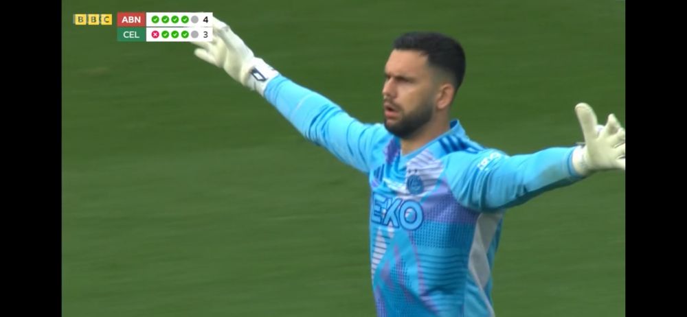 Dimitar Mitov saves the last penalty, but throws his hands in the air to say to the referee, “Wait, does that count? Have we won? We never win.”