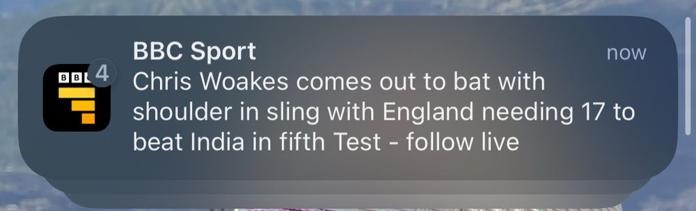 BBC Sport alert: “Chris Woakes comes out to bat with shoulder in sling with England needing 17 to beat India in fifth Test - follow live”