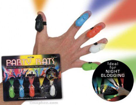 its a pack of plastic rats you put on your finger on the top that reads Party Rats and then it also read 