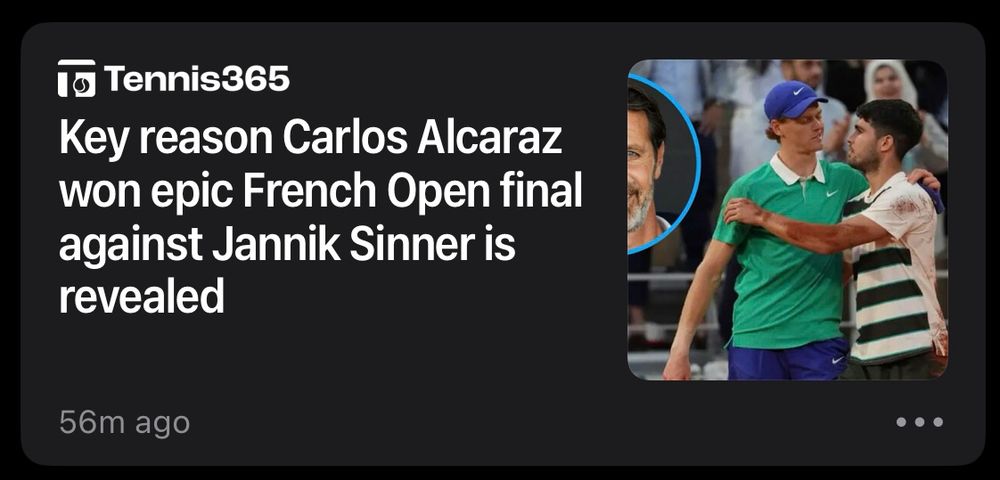 Clickbait headline reading “Key reason Carlos Alcaraz won epic French Open final against Jannik Sinner is revealed”
