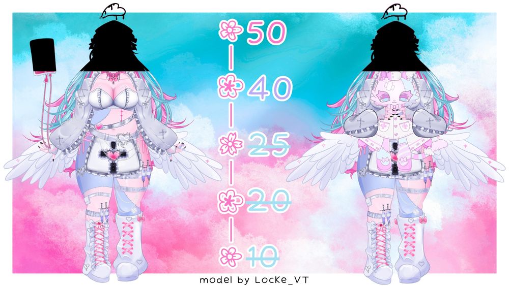 #VTuber #VSky
A model reveal post. Two silhouettes of PinkiPox's character over a blue and pink cloud background with the numbers: 10, 20, 25, 40, and 50. Model by Locke_VT
ALT
September 7, 2025 at 3:36 PM

Everybody can reply
5 likes

1






Write your reply

‪Cyrus || Softest Chimera Around!‬
 ‪@cymera.vtubers.social‬
· 2h


any/all


VTuber


Streamer
Mosquitoes love sweaty people...🫢 I don't make the rules.

1





‪Pinki 🥀💉 Zombietuber‬
 ‪@pinkipox.bsky.social‬
· 2h


she/her


VTuber
You know this because you are a mosquito and you love sweaty people c:







Pinki 🥀💉 Zombietuber
‪@pinkipox.bsky.social‬
Home
Explore
Notifications
Chat
Feeds
Lists
Profile
Settings

New Post
Search
Following
Discover
Mutuals
Popular With Friends
More feeds
Trending

Brock Purdy
49ers
US Open
Jalen Ramsey
Colts
Aaron Rodgers
Feedback • Privacy • Terms • Help

A model reveal post. Two silhouettes of PinkiPox's character over a blue and pink cloud background with the numbers: 10, 20, 25, 40, and 50. Model by Locke_VT. The third level is unlocked, PinkiPox's shoes with asymmetrical leg warmers that are white and pink; thighs are pink and purple stitched skin with various straps and syringes; white angel wings are revealed and a continuation of pink and purple stitched flesh and on the other side the feet of Pinki's mascot, Yami, can be seen.
A model reveal post. Two silhouettes of PinkiPox's character over a blue and pink cloud background with the numbers: 10, 20, 25, 40, and 50. Model by Locke_VT. The third level is unlocked, PinkiPox's shoes with asymmetrical leg warmers that are white and pink; thighs are pink and purple stitched skin with various straps and syringes; white angel wings are revealed and a continuation of pink and purple stitched flesh and on the other side Pinki's mascot, Yami, can be seen.