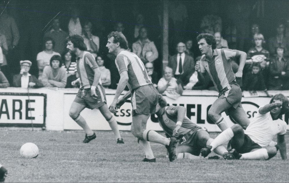 Peter Houseman in action against Derby in a pre-season friendly at the Manor in 1975