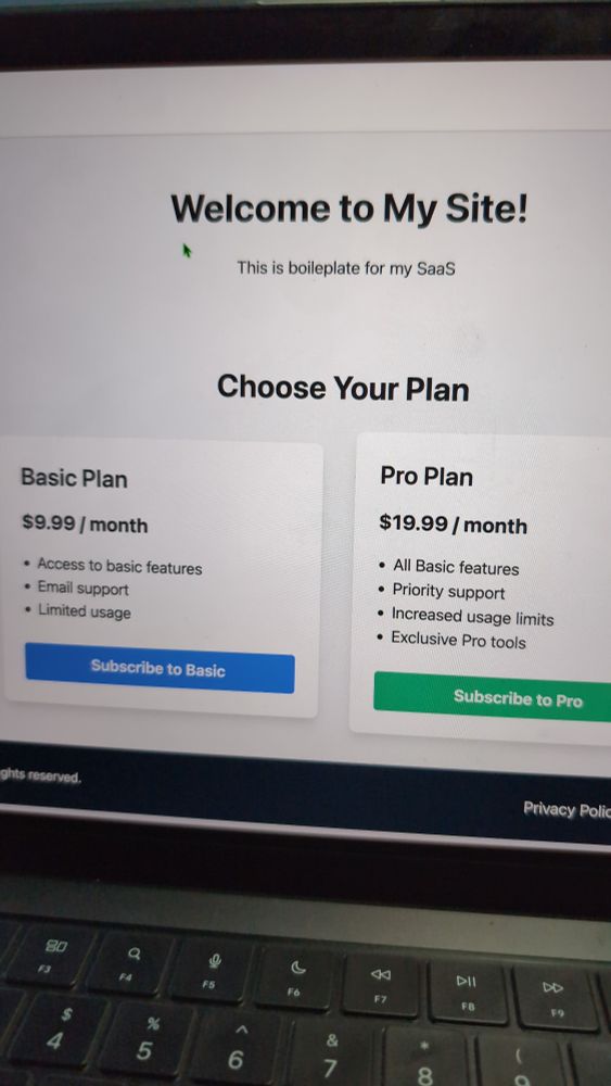 Very basic landing page of my app
