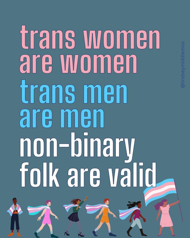 Text: 
trans women are women
trans men are men 
non-binary folk are valid