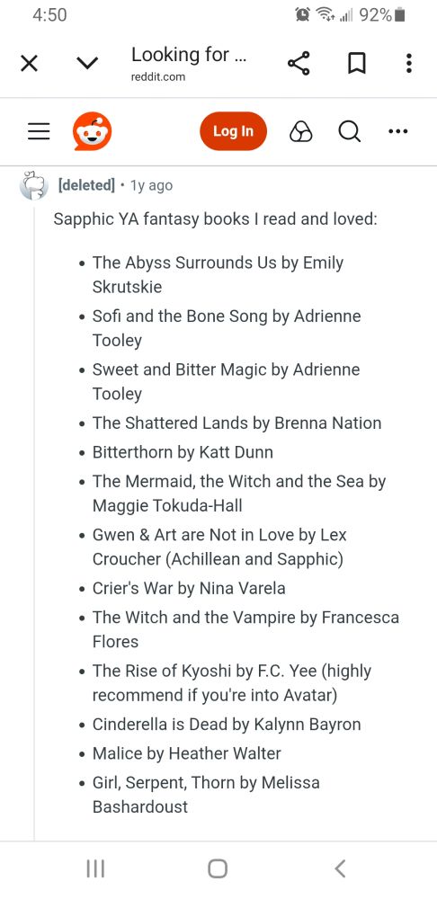 A recommendation list of YA sapohic fantasy books, including volumes by Adrienne Tooley, Maggie Tokuda-Hall, Kalynn Bayron, etc.