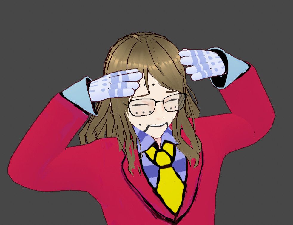 My vtuber model doing the "Ah, eto... bleh" meme pose as a means of expressing embarrassment.