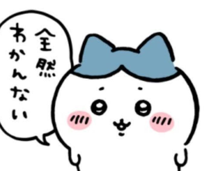 Hachiware from Chiikawa saying “I dunno” in Japanese.