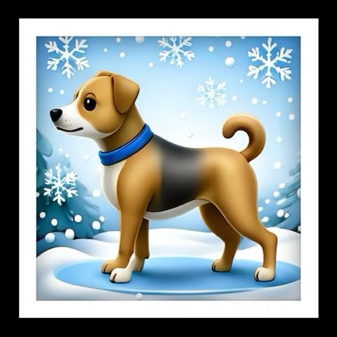 A dog ready to exercise and play during snowfall